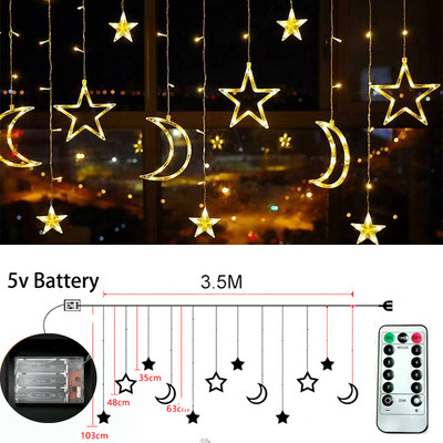 3,5M 110V 220V LED Star Moon Karácsonyi Fényfüzér Tündérfüzér kültéri otthon esküvőre/bulira/függöny/ramadán dekorációra