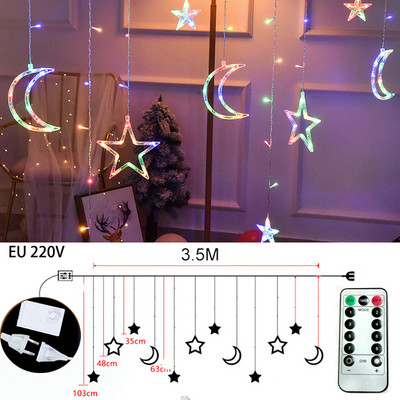 3,5M 110V 220V LED Star Moon Karácsonyi Fényfüzér Tündérfüzér kültéri otthon esküvőre/bulira/függöny/ramadán dekorációra