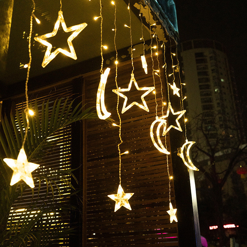 3,5M 110V 220V LED Star Moon Karácsonyi Fényfüzér Tündérfüzér kültéri otthon esküvőre/bulira/függöny/ramadán dekorációra