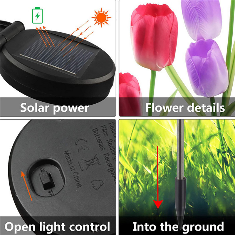 Saules tulpju dārza gaismas āra IP65 ūdensnecaurlaidīgi ziedi zāliena lampas celiņam dārzeņu dārza iekšpagalma kāzu dekorēšanai