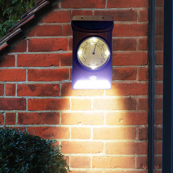 2 бр. Слънчев часовник за монтиране на стена Хигрометър Термометър Сензор Светлинна лампа Автоматично разпознаване на светлина за външна градина