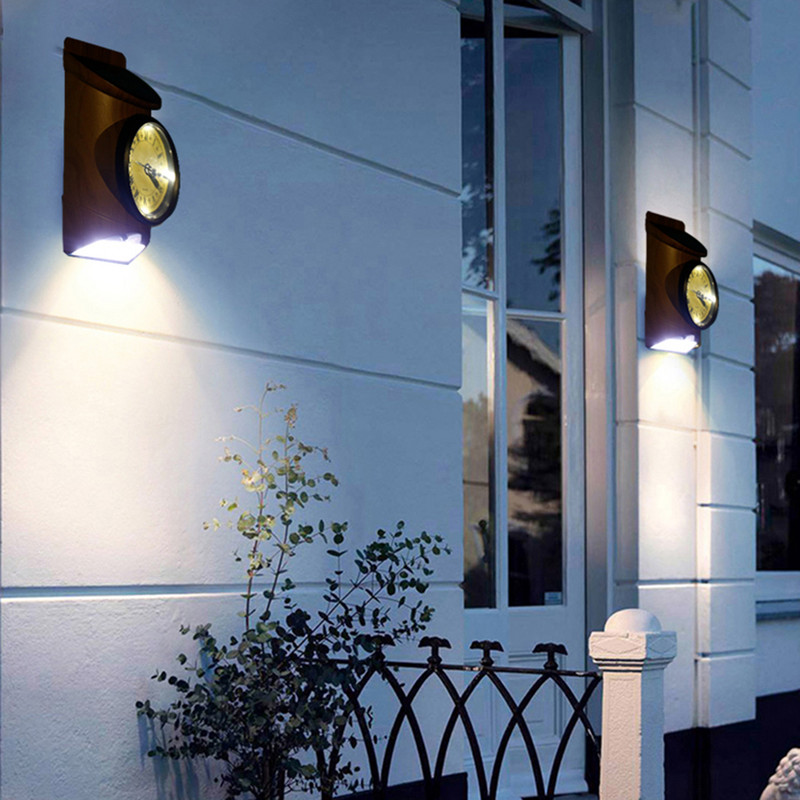 2 vnt. saulės energija maitinamas sieninis laikrodis higrometras, termometras, jutiklis šviesos lempa, automatinis šviesos jutiklis, skirtas lauko sodui