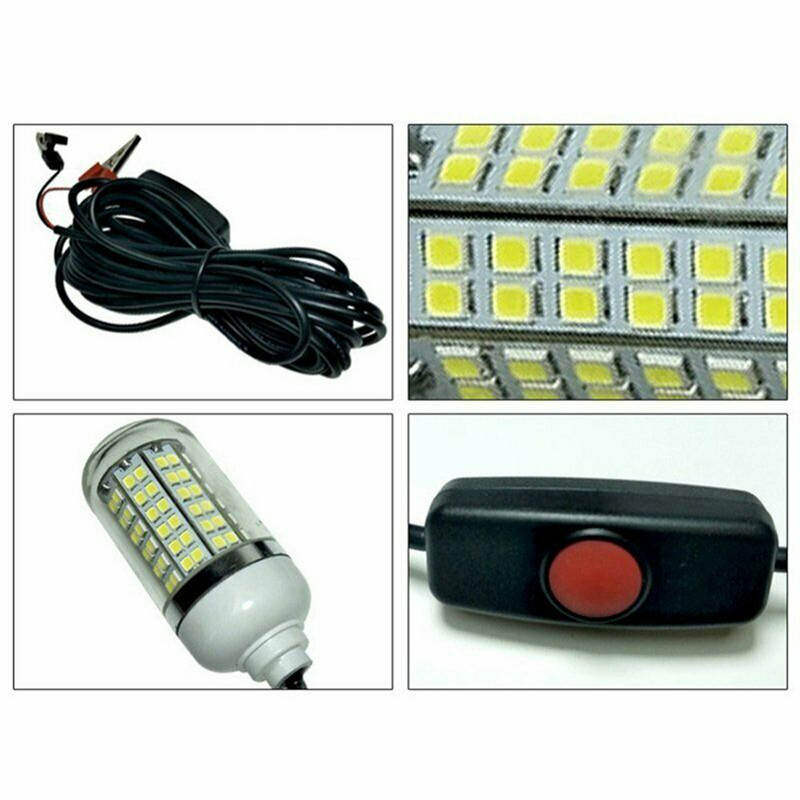 15W 108LED zaļa iegremdējama nakts makšķerēšanas gaisma laiva dziļi nolaižams zemūdens apgaismojums zivju piesaistīšanai LED makšķerēšanas piederumi 12V