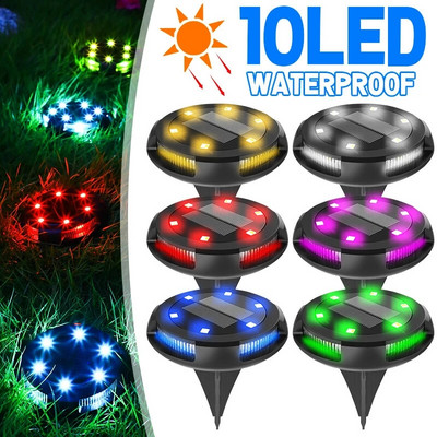 10 LED solárne zapustené svietidlo, farebné záhradné, trávnikové, vonkajšie, vodotesné, podzemné, chodníkové, schodiskové, palubné, osvetlenie pre domácnosť