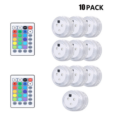 10 komplektų LED panardinamieji žibintai, maitinami baterijomis povandenine šviesa, nuotolinio valdymo pulteliu