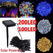 100/200 LED-es napelemes áramforrás tündérfények vízálló kültéri kerti koszorú napelemes lámpa karácsonyi fesztivál ünnepi fénydekoráció