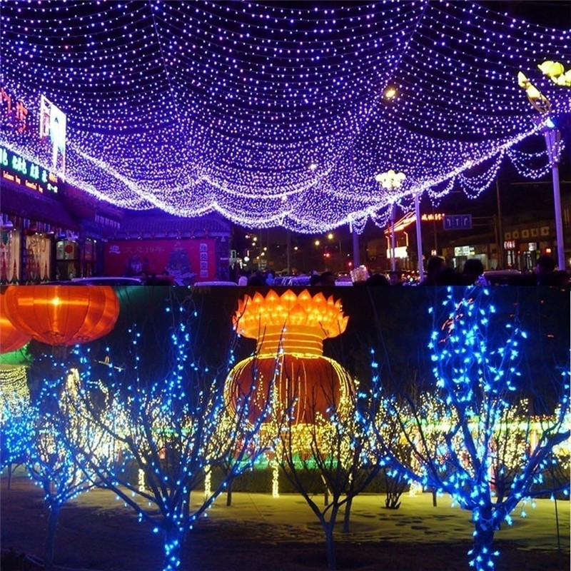 100/200 LED-es napelemes áramforrás tündérfények vízálló kültéri kerti koszorú napelemes lámpa karácsonyi fesztivál ünnepi fénydekoráció