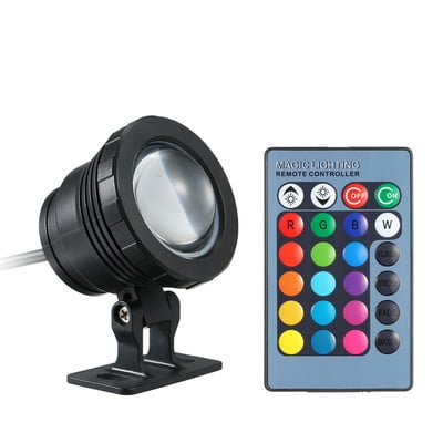 Maiņstrāvas/līdzstrāvas 12V 10W RGB LED zemūdens gaismas iegremdējamās lampas tālvadības pults 16 krāsas, kas mainās 4 apgaismojuma efekti IP65 ūdensizturīgs