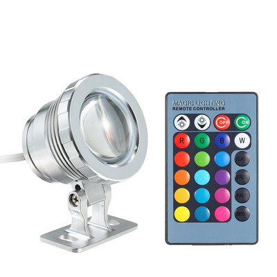 Maiņstrāvas/līdzstrāvas 12V 10W RGB LED zemūdens gaismas iegremdējamās lampas tālvadības pults 16 krāsas, kas mainās 4 apgaismojuma efekti IP65 ūdensizturīgs