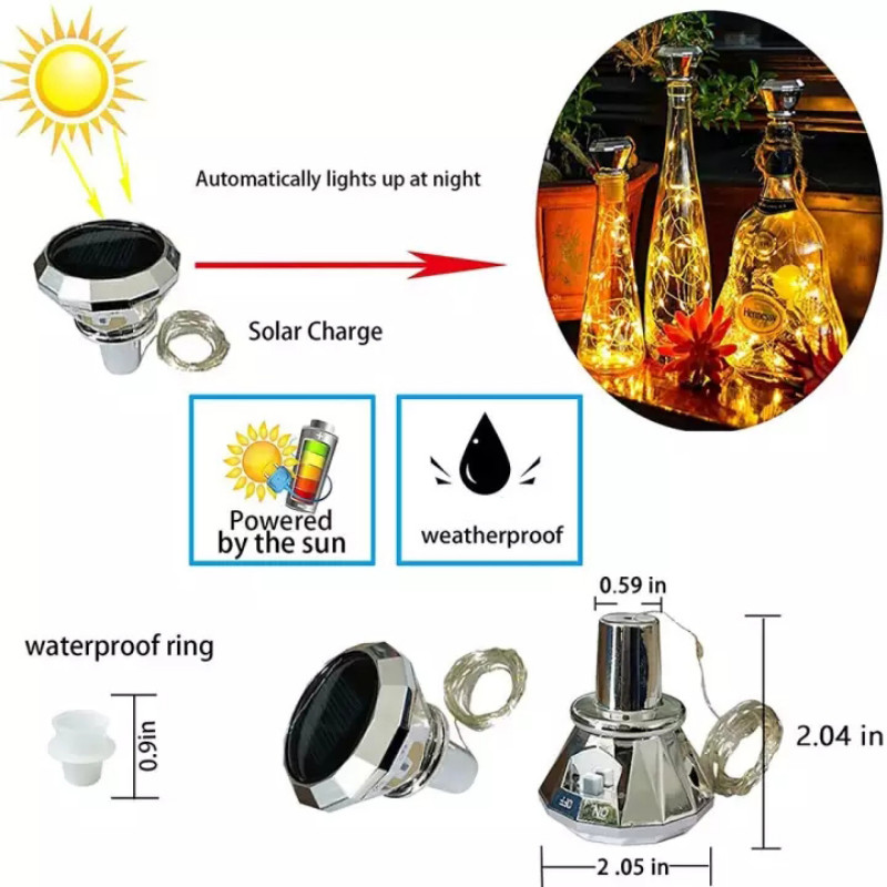 20 gaismas diodes Saules pudeles dekorēšanas lampa vīna pudele korķa stīga gaismas pasaku vītnes gaismas dimanta kāzu Ziemassvētku dekorācijas lampa 2M