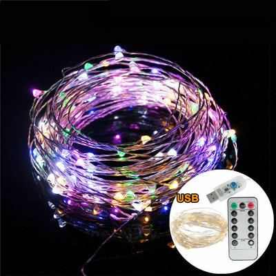 100LED svjetiljke s daljinskim upravljačem Vodootporne USB vrtne vilinske svjetiljke Žice Božićne svatove Osvjetljenje kućnih ukrasa