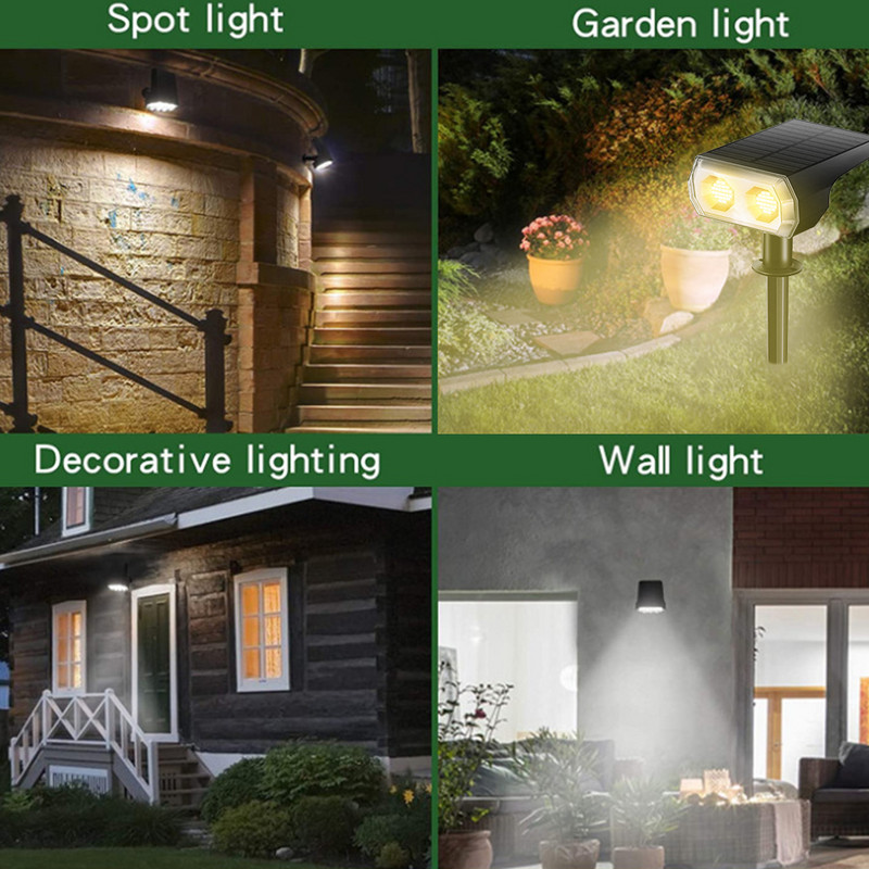 Pie sienas stiprināms saules dārza apgaismojums ar zemes stabu āra bezvadu ūdensnecaurlaidīgs 48 gaismas diožu prožektors ainavai pagalma iekšpagalma zālienam