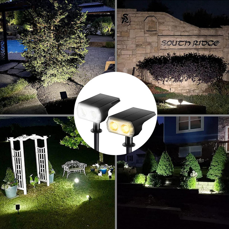 Pie sienas stiprināms saules dārza apgaismojums ar zemes stabu āra bezvadu ūdensnecaurlaidīgs 48 gaismas diožu prožektors ainavai pagalma iekšpagalma zālienam