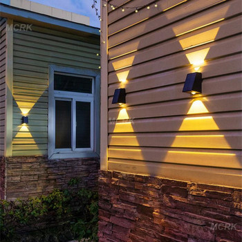 НОВИ Слънчеви стенни светлини Външни водоустойчиви стенни улични декорации LED слънчеви двупосочни лампи за веранда Вила Вътрешен двор Градина