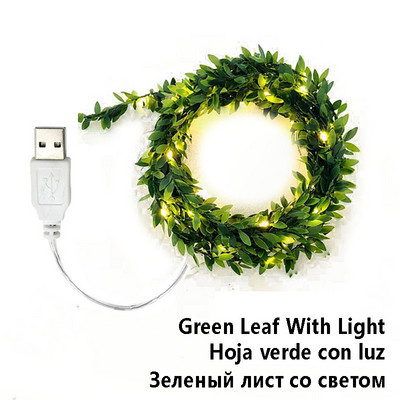 2M/3M/5M/10M stīgu gaiši zaļu lapu vītnes pasaku gaismas LED elastīgas vara mākslīgās lapu vīnogulāju gaismas Ziemassvētku kāzām