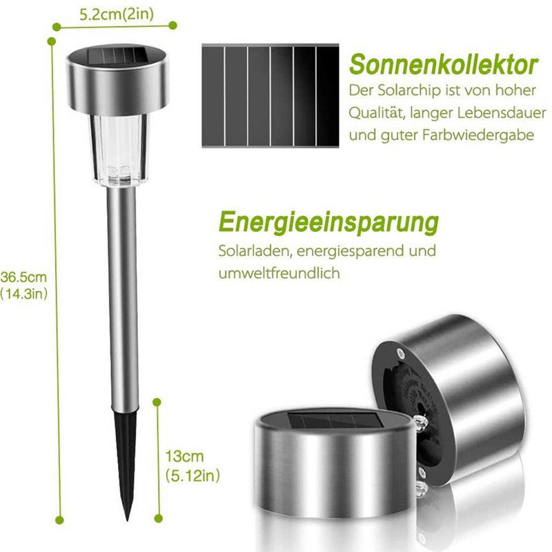 10 gab LED saules nerūsējošā tērauda cauruļu zāliena stabu gaismas dārza ūdensnecaurlaidīgas lampas