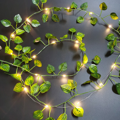 2M/ 20 LED Mākslīgie augi Virkne gaiši zaļa lapa efeja vīnogulājs feja gaismas stīga kļavas lapas lampas vītne DIY piekārts apgaismojums
