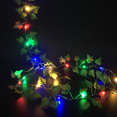 2M/ 20 LED Mākslīgie augi Virkne gaiši zaļa lapa efeja vīnogulājs feja gaismas stīga kļavas lapas lampas vītne DIY piekārts apgaismojums