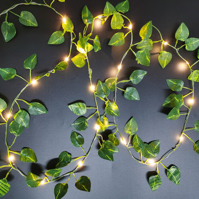 2M/ 20 LED Mākslīgie augi Virkne gaiši zaļa lapa efeja vīnogulājs feja gaismas stīga kļavas lapas lampas vītne DIY piekārts apgaismojums