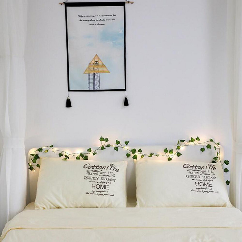 2M/ 20 LED Mākslīgie augi Virkne gaiši zaļa lapa efeja vīnogulājs feja gaismas stīga kļavas lapas lampas vītne DIY piekārts apgaismojums