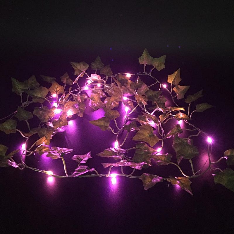 2M/ 20 LED Mākslīgie augi Virkne gaiši zaļa lapa efeja vīnogulājs feja gaismas stīga kļavas lapas lampas vītne DIY piekārts apgaismojums