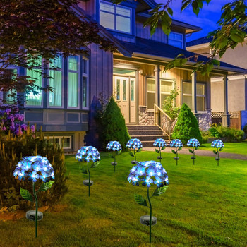 LED слънчева светлина Изкуствена хортензия Симулация на цвете Външни водоустойчиви колове за тревни площи Лампи Дворно изкуство за декорация на дома