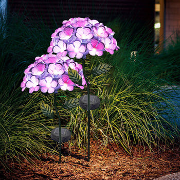 LED слънчева светлина Изкуствена хортензия Симулация на цвете Външни водоустойчиви колове за тревни площи Лампи Дворно изкуство за декорация на дома