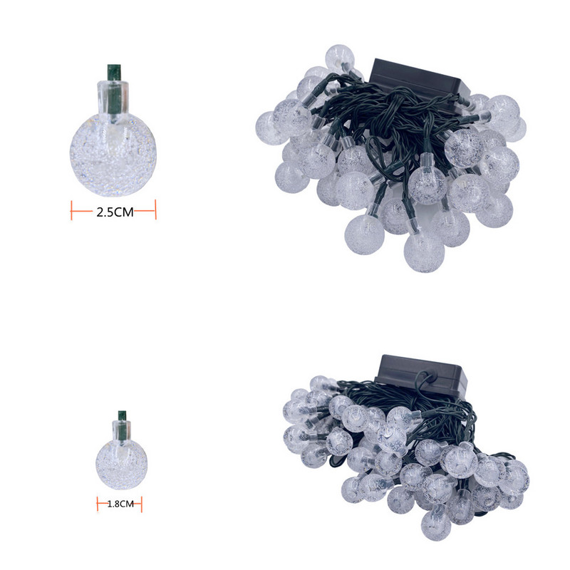 50LEDS 10M 5M krištolo rutulinė saulės lempa, galia vandeniui atspari LED styginė pasakų lemputės saulės girliandos sodo kalėdinis dekoras lauke