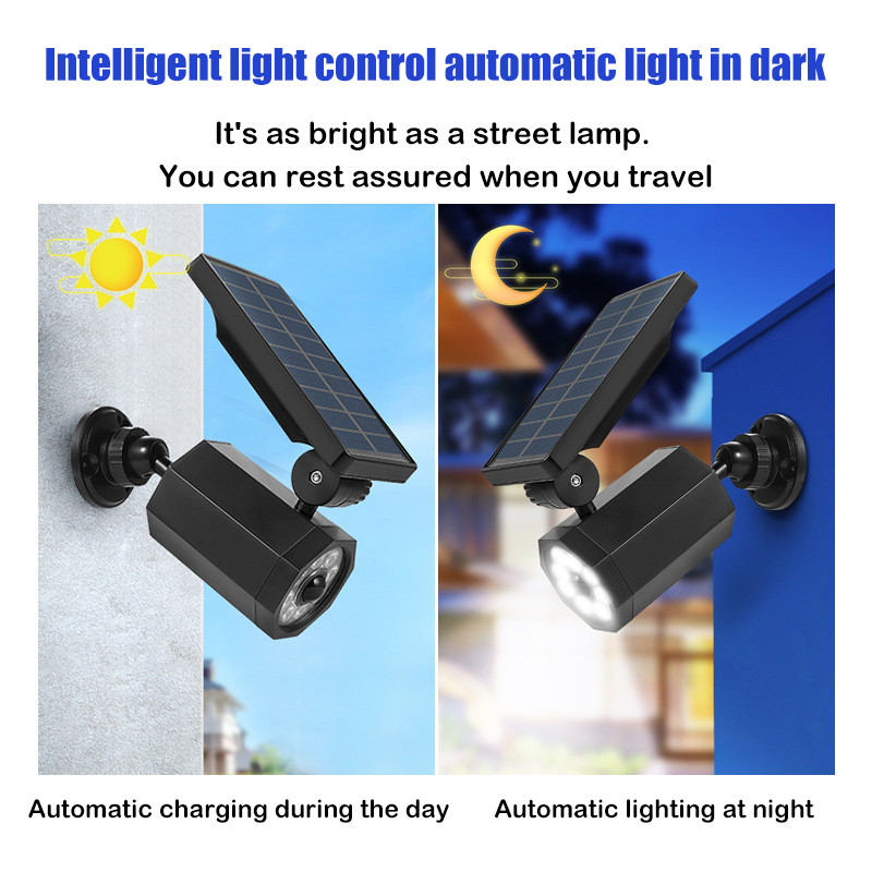 360 grādu enerģijas taupīšanas saules kustības sensors āra gaismas simulācijas drošības kamera bezvadu 8 LED drošības mājas lampa platleņķis