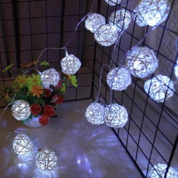 2,5M 20 Led Rattan Ball Χριστουγεννιάτικα Φωτάκια Κορδόνι Ζεστή Λευκή Γιρλάντα 3,2cm Μπάλα διαμέτρου για εορταστική διακόσμηση Νεράιδες λάμπες