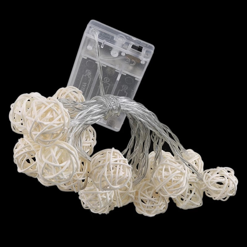 2,5M 20 LED rattan golyós karácsonyi fények füzér meleg fehér füzér 3,2cm átmérőjű golyó ünnepi dekorációhoz tündérlámpákhoz