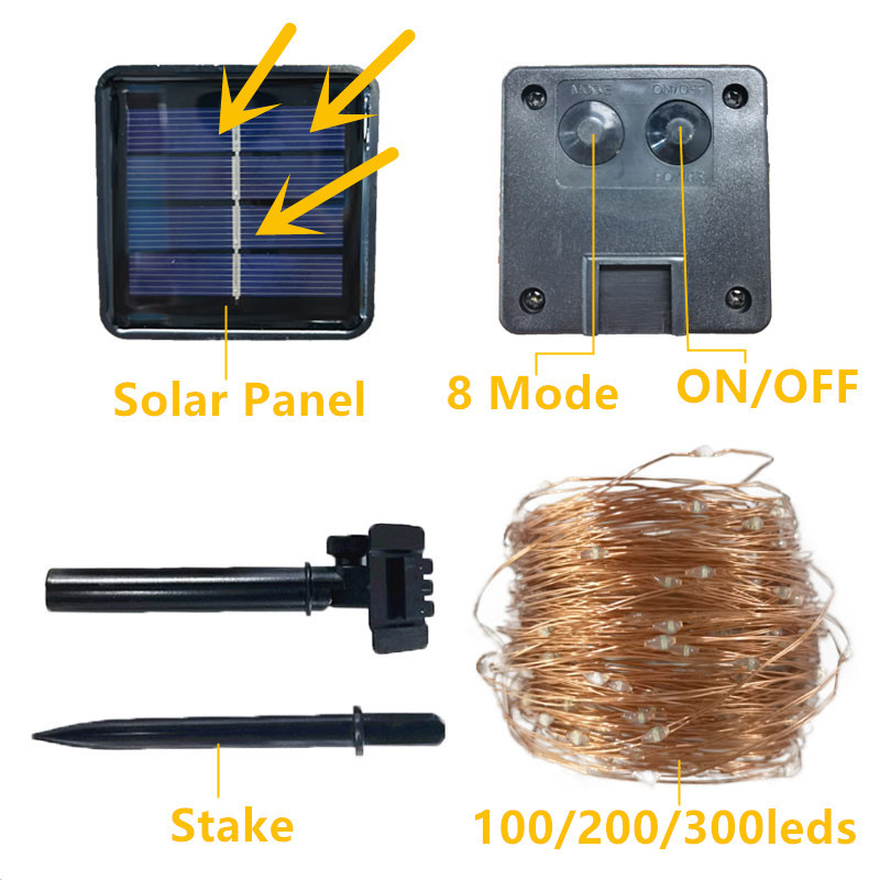 Saulės LED šviestuvai Lauko Saulės styginiai žibintai Pasakų lemputės Namų gatvių girlianda Kalėdų papuošalai Sodo styginiai šviestuvai