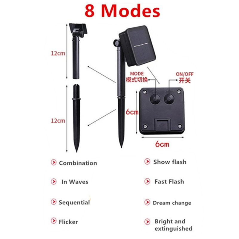 Saulės LED šviestuvai Lauko Saulės styginiai žibintai Pasakų lemputės Namų gatvių girlianda Kalėdų papuošalai Sodo styginiai šviestuvai