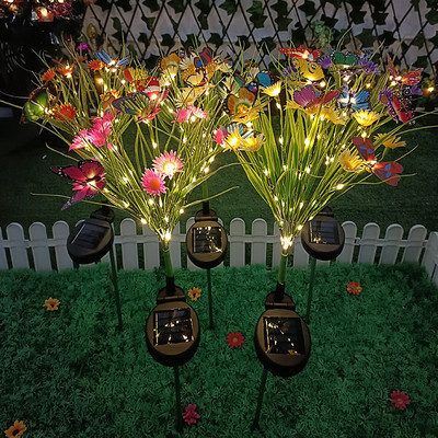 Napelemes kerti fűnyíró lámpák vadvirág krizantém pillangó lámpa, földi dugaszoló lámpa vízálló udvari ünnepi dekoráció