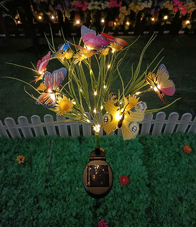 Saulės sodo vejos lempos žibintai laukinių gėlių chrizantemų drugelių lemputė, atspari vandeniui kiemo šventei