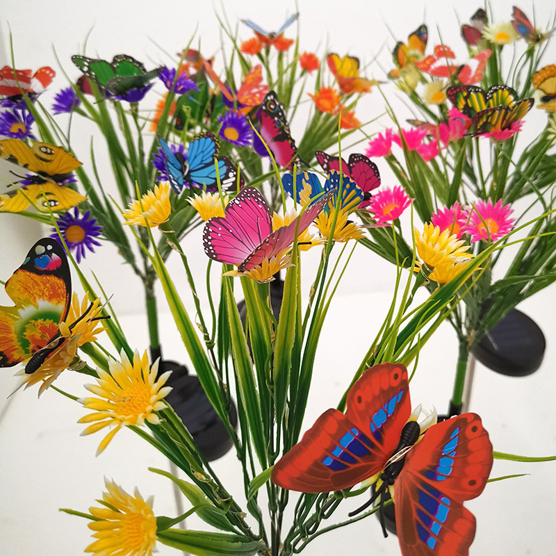 Saulės sodo vejos lempos žibintai laukinių gėlių chrizantemų drugelių lemputė, atspari vandeniui kiemo šventei