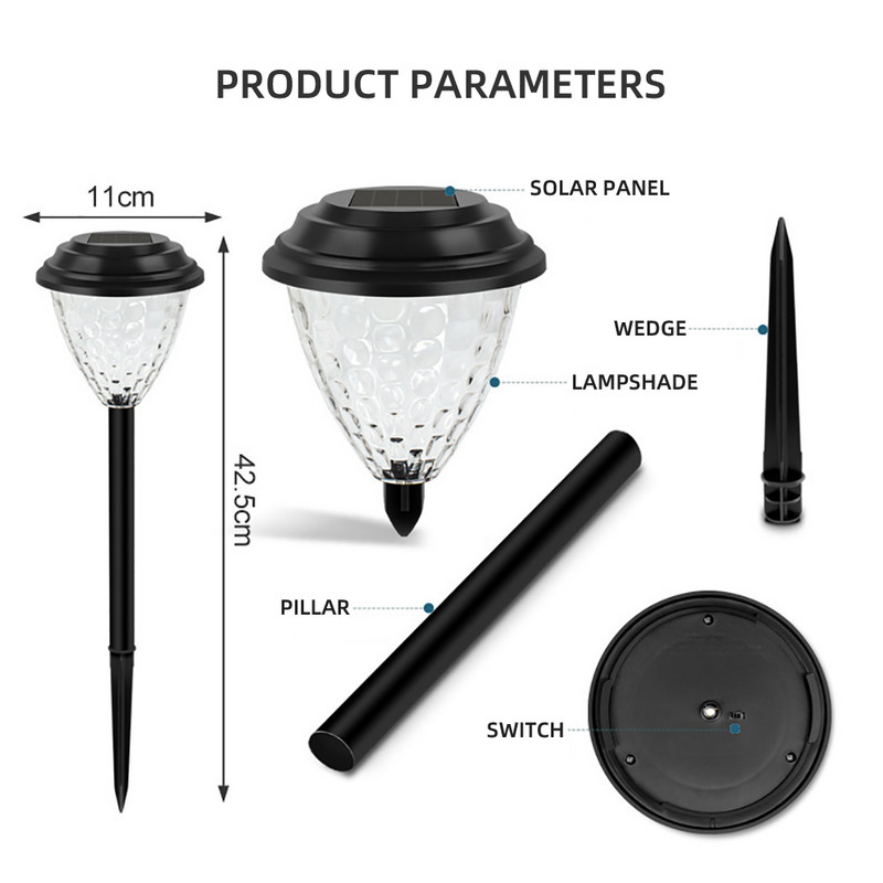 Ar saules enerģiju darbināma celiņa gaisma Ūdensnecaurlaidīga saules dārza zāliena gaisma LED āra lampa ainavām celiņiem piebraucamā ceļa pagalma dekorēšana