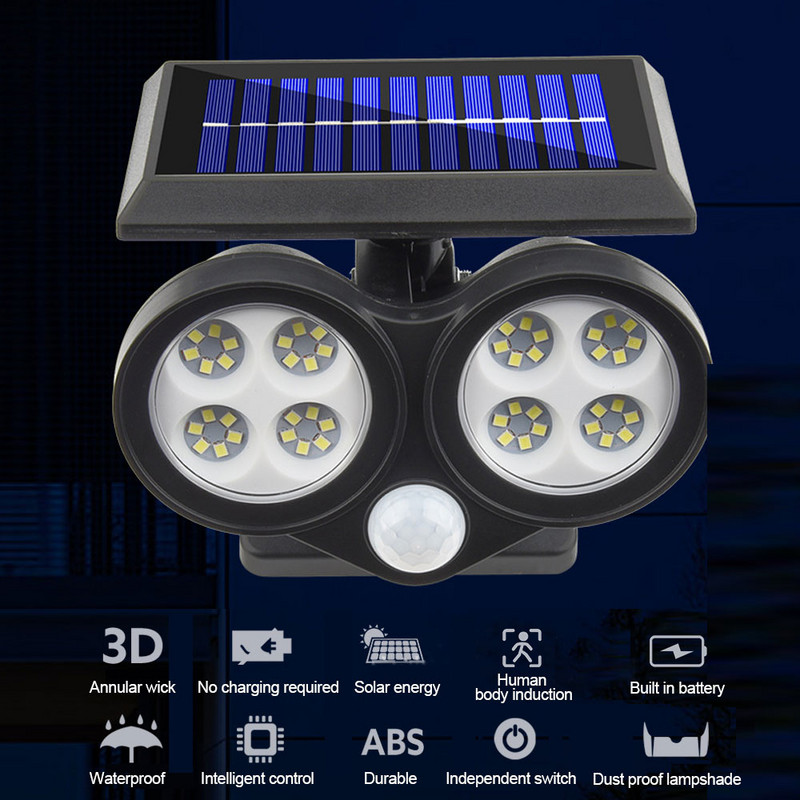 3 režīmi 48LED/54COB/64COB saules sienas gaisma āra dārza PIR kustības sensors ielas apgaismojums ūdensizturīgs saules gaisma ar zemējuma spraudni