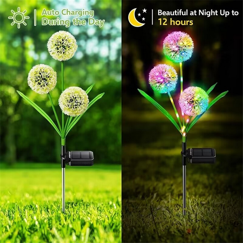 Solarna led svjetiljka za vanjsko svjetlo s 3 glave, maslačak, IP65, vodootporna, 2 načina rada, krajobrazne svjetiljke za travnjak za terasu, stazu, uređenje vrta