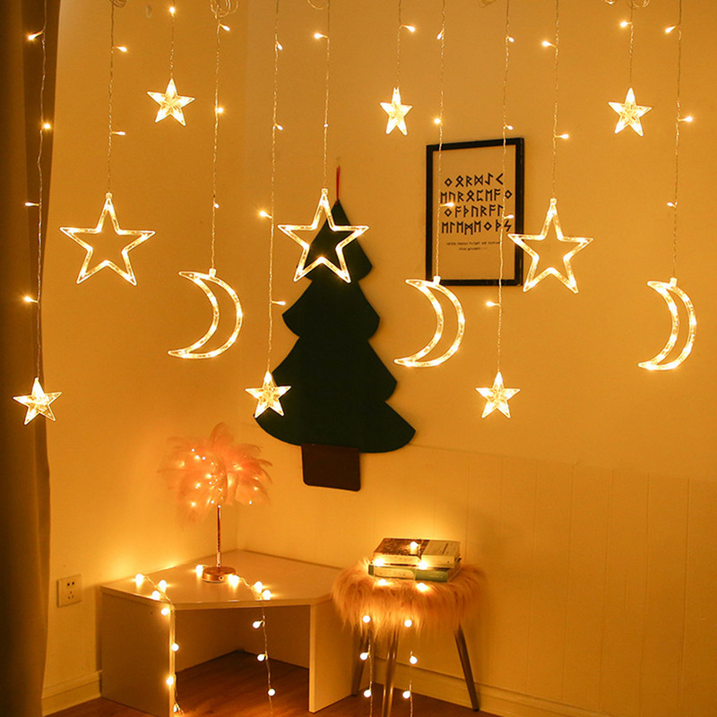 3,5 m-es LED tündérfüzér lámpa csillag hold lámpa ünnepi koszorús lámpa bárhoz Esküvői parti kerti ablak Lakberendezés