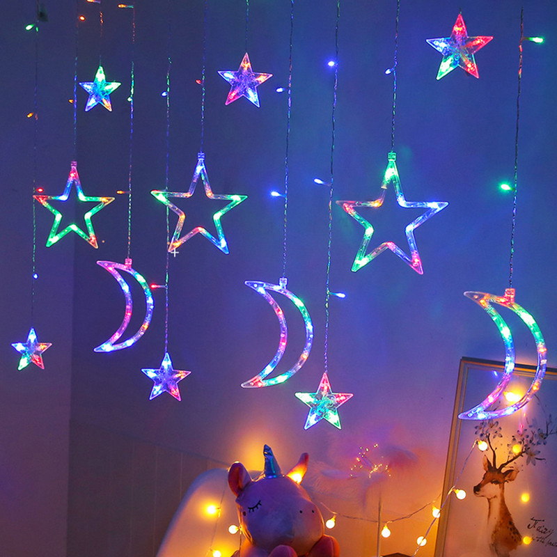 3,5 m-es LED tündérfüzér lámpa csillag hold lámpa ünnepi koszorús lámpa bárhoz Esküvői parti kerti ablak Lakberendezés