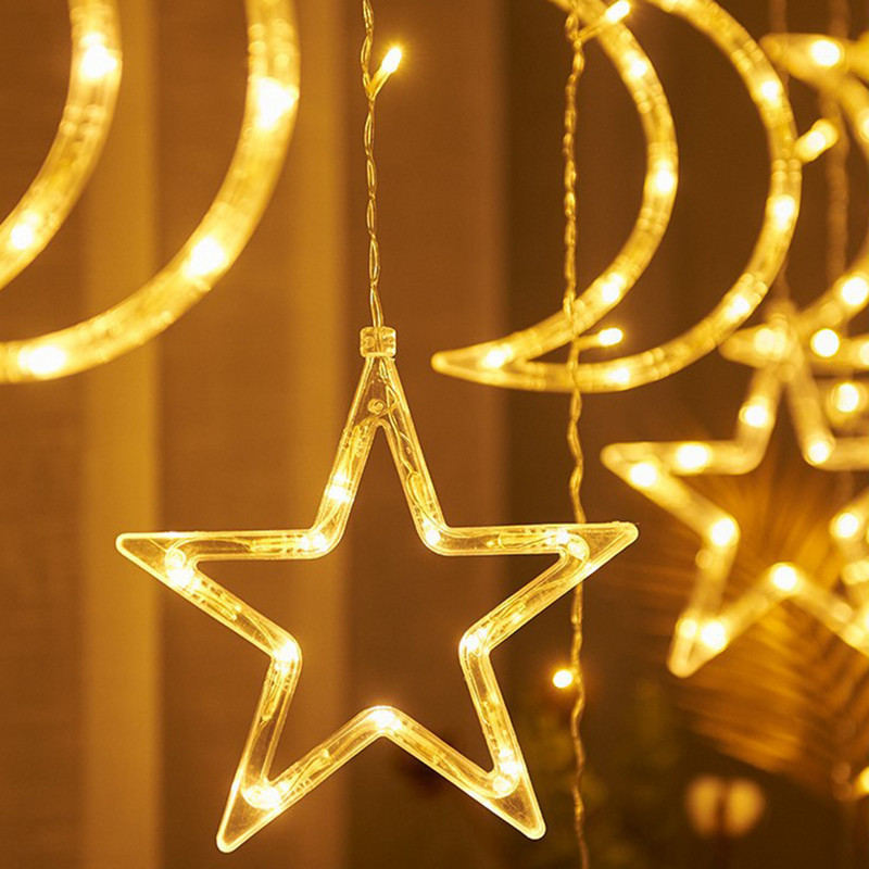3,5 m-es LED tündérfüzér lámpa csillag hold lámpa ünnepi koszorús lámpa bárhoz Esküvői parti kerti ablak Lakberendezés