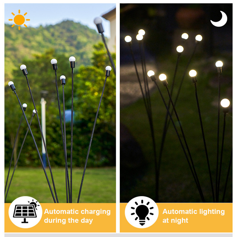 Solarno LED svjetlo Vanjsko vodootporno vrtno svjetlo Svjetla za krajolik s napajanjem od sunčeve svjetlosti Vrtna svjetla krijesnica Dekoracija travnjaka Solarno svjetlo