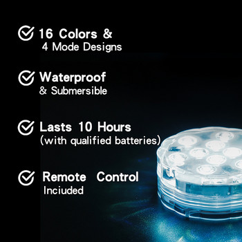 2 τεμ. RGB υποβρύχιο φως για βάζα Garden party Decor Αδιάβροχο IP68 Υποβρύχια φωτιστικά 10 LED Τηλεχειριστήριο Πισίνας Νέο