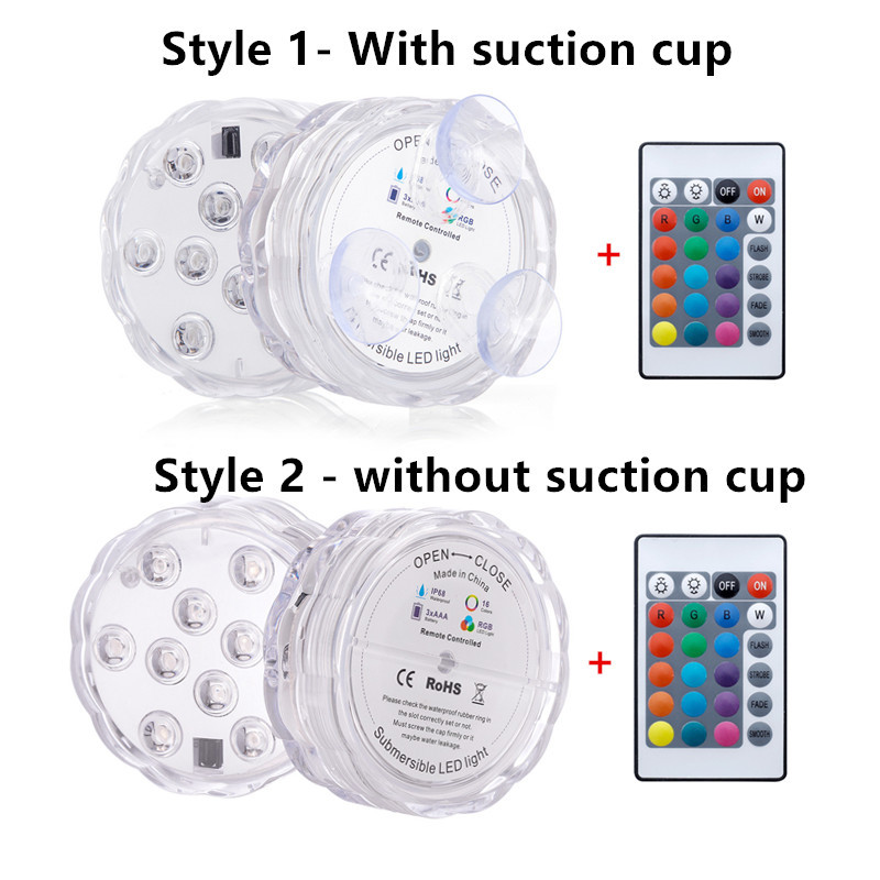 2 vnt. RGB panardinamasis šviestuvas vazoms Sodo vakarėlio dekoras vandeniui atsparus IP68 povandeninis žibintas 10 LED nuotolinio valdymo pulto šviestuvas Naujas