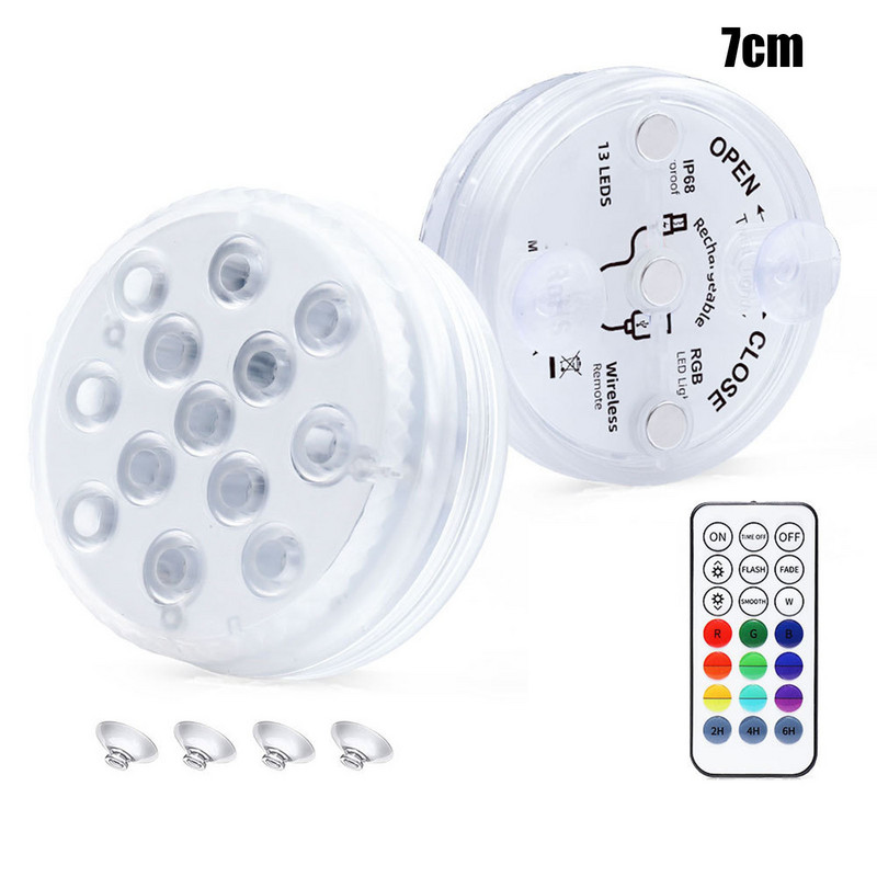 Iegremdējamie LED baseina gaismas ūdensnecaurlaidīgi zemūdens vannas RGB gaisma ar 16 krāsām ar tālvadības pulti un piesūcekņiem