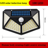 Ūdensnecaurlaidīgs āra 100 LED saules sensora kustības gaisma āra bezvadu bezvadu saules gaismai ar saules enerģiju ielu apgaismojuma dārza sienas apgaismojums