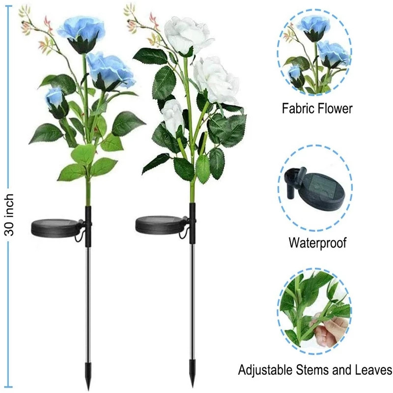 5/3 fejű LED napelemes rózsa virágfény vízálló kerti táj lámpa kültéri pázsit lámpa otthoni karácsonyi dekoráció virág éjszakai fények