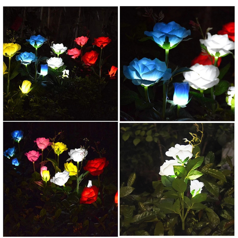 5/3 fejű LED napelemes rózsa virágfény vízálló kerti táj lámpa kültéri pázsit lámpa otthoni karácsonyi dekoráció virág éjszakai fények