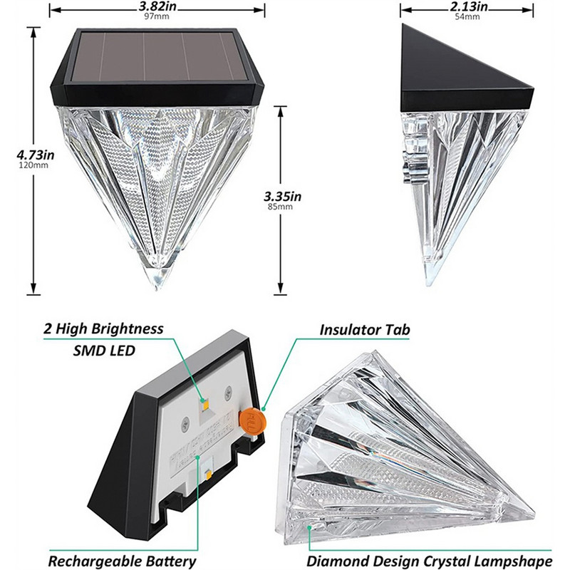 Led dimanta zāliena lampa āra ūdensnecaurlaidīga saules gaismas dārza ainava pagalma parka villas celiņa gaismas mājas dekorēšana